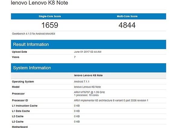 مواصفات Lenovo K7 Note في GeekoBnch