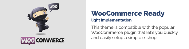 تنفيذ WooCommerce Ready light. هذا المظهر متوافق مع البرنامج المساعد WooCommerce الشهير الذي يتيح لك إعداد متجر إلكتروني بسيط بسرعة وسهولة.