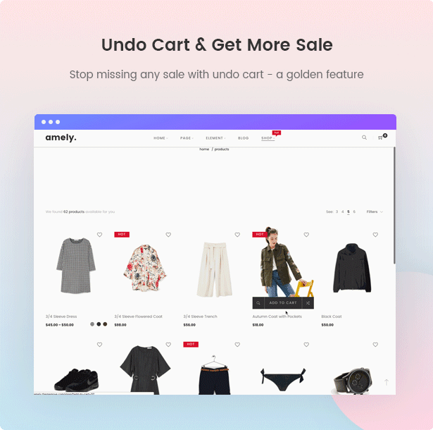 Fashion WooCommerce WordPress Theme - التراجع عن عربة التسوق للحصول على المزيد من البيع